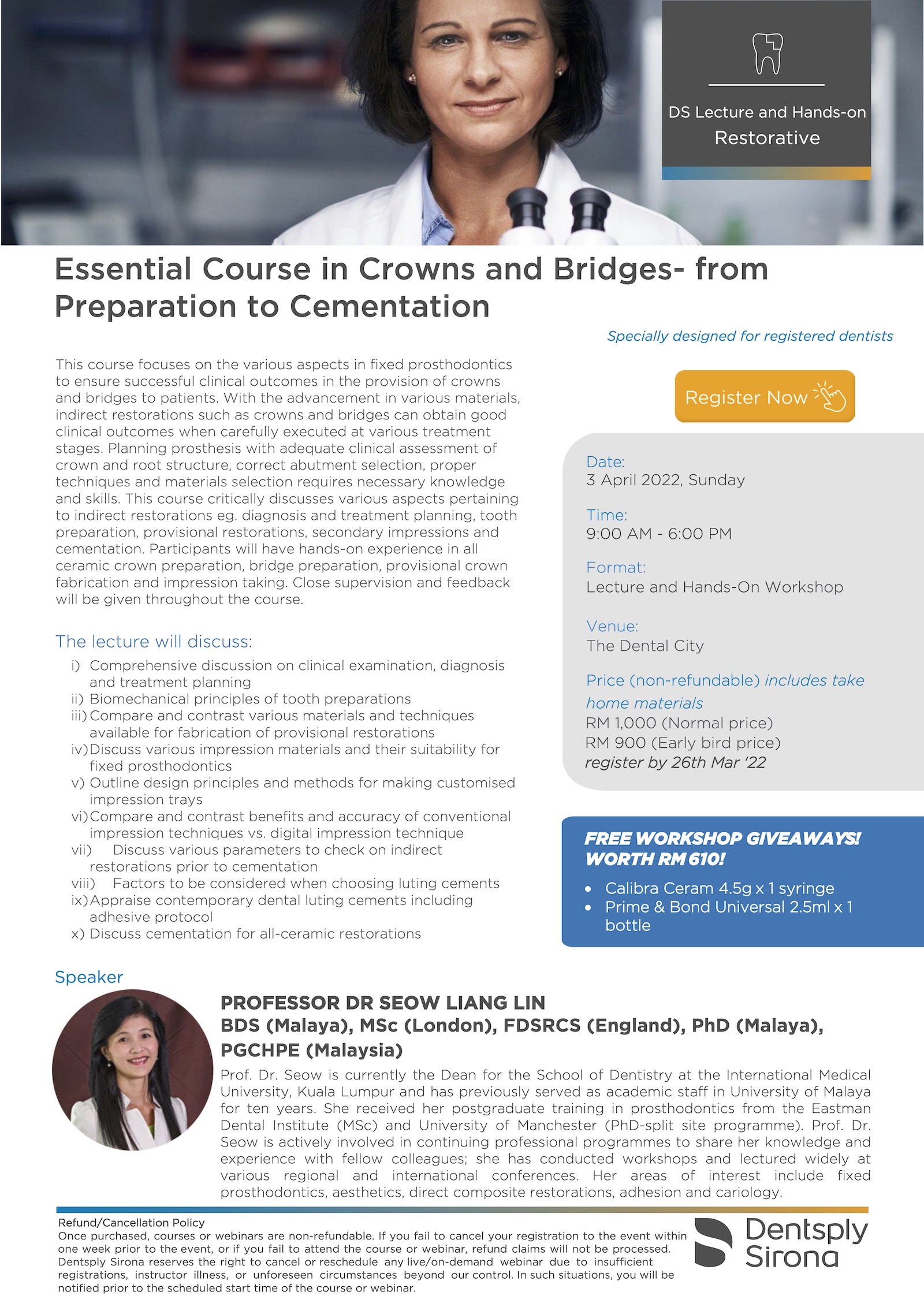 Essential Course in Crowns and Bridges- from Preparation to Cementation-Flyer dentistsnearby malaysia 1